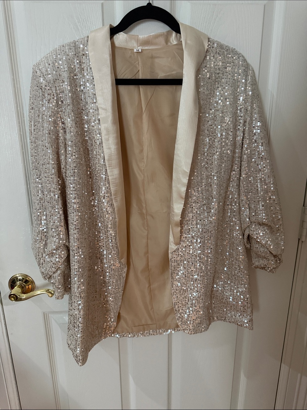 Sequin Open-Front Blazer Jacket in Champagne medium